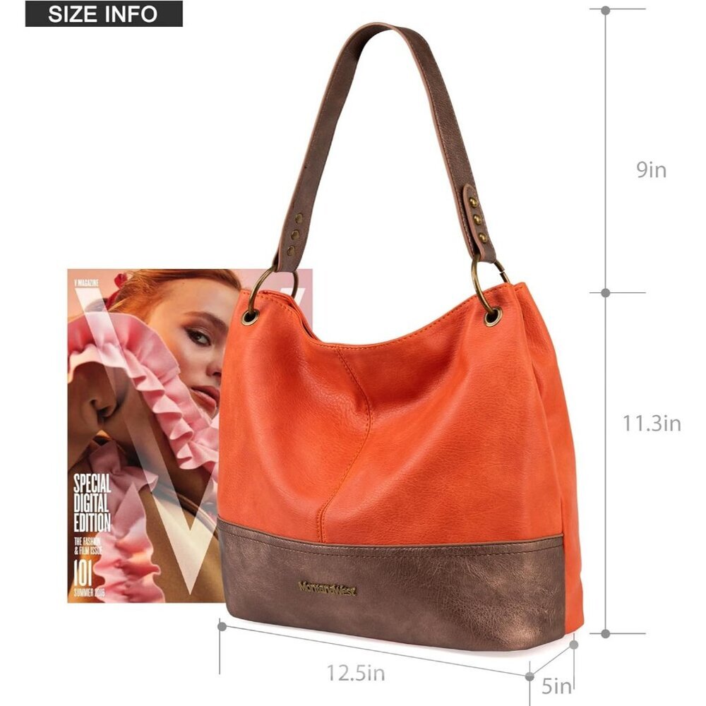 Women A-orange/Broze Imported Zipper Ladies Shoulder Handbags with Back Pocket - Picture 6 of 6